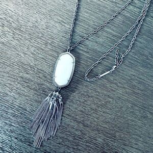 Kendra Scott Rayne Silver White Pearl Pendant Chain Tassel Necklace